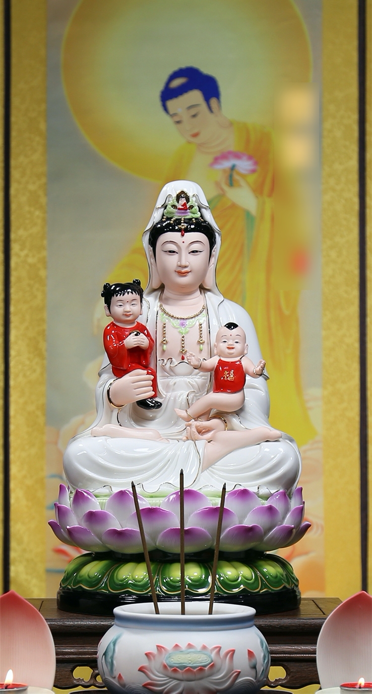 พระโพธิสัตว์กวนอิม พระแม่กวนอิมมหาโพธิสัตว์ ปางประทานบุตร ประทับนั่งชันเข่า ขนาด 14/16 นิ้ว