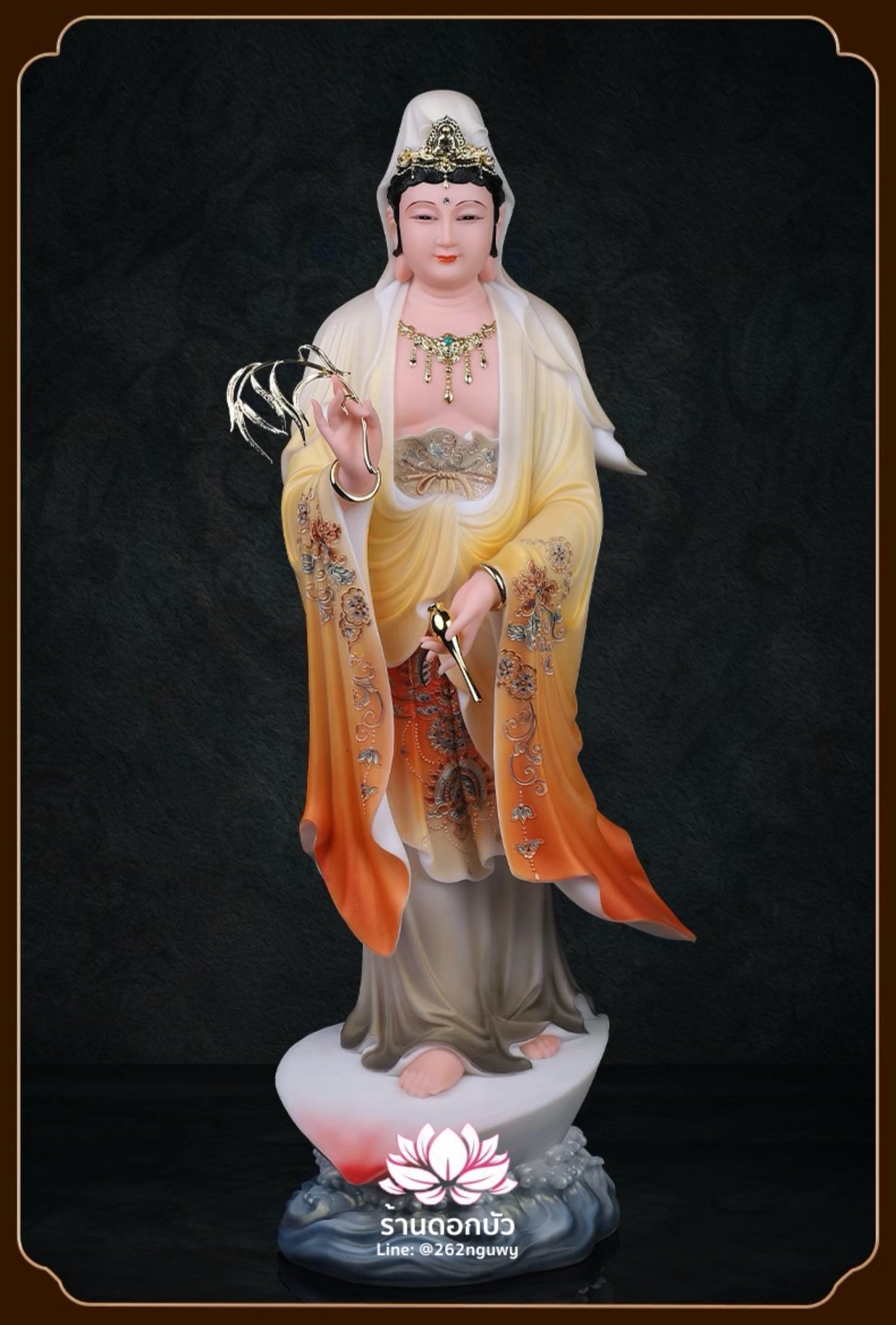 พระโพธิสัตว์กวนอิม พระแม่กวนอิมปางประทานพร ประทับยืนบนกลีบบัว งานหินอ่อนคุณภาพสูง ขนาด 16/19/26/35/51 นิ้ว