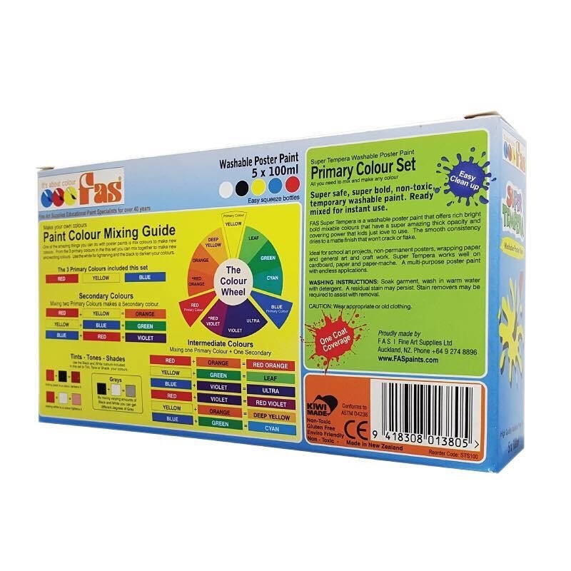 สีโปสเตอร์ FAS Super Tempera 100 ml ชุดขวดเล็ก 5 สี