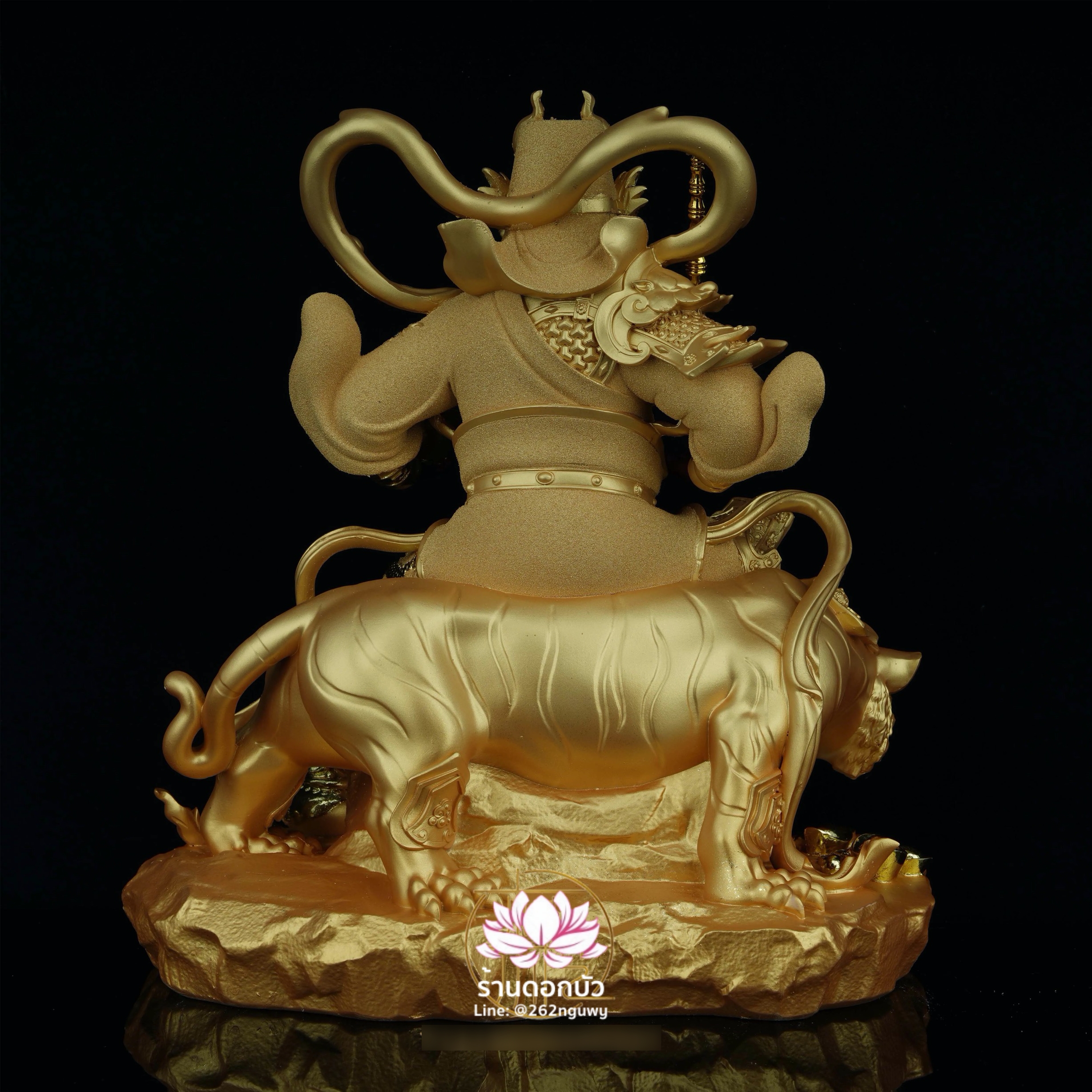 บู๊ไฉ่ซิงเอี๊ย ไฉ่ซิงเอี๊ยปางบู๊ จ้าวกงหมิง ปางประทับนั่งเสือ งานเรซิ่นพ่นทราย ขนาด 12/16/19/26 นิ้ว