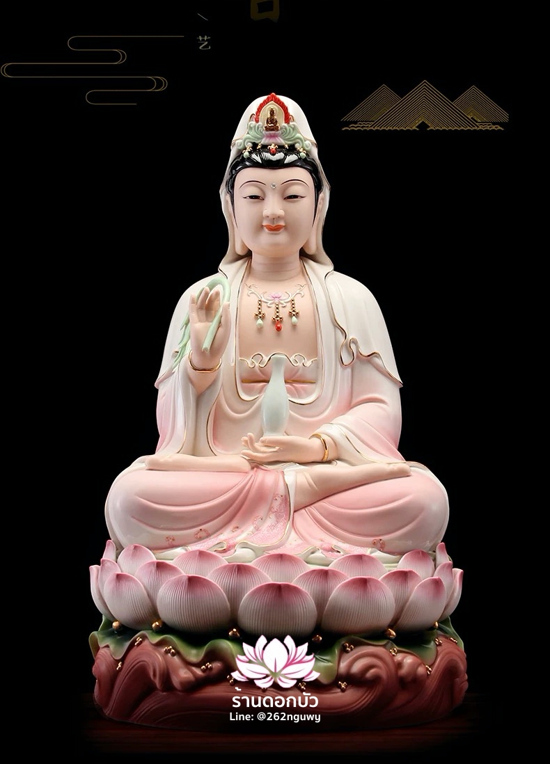 พระโพธิสัตว์กวนอิม พระแม่กวนอิม ปางประทานพร ประทับนั่งบัลลังก์ดอกบัว ขนาด 12/14/16/18/20 นิ้ว