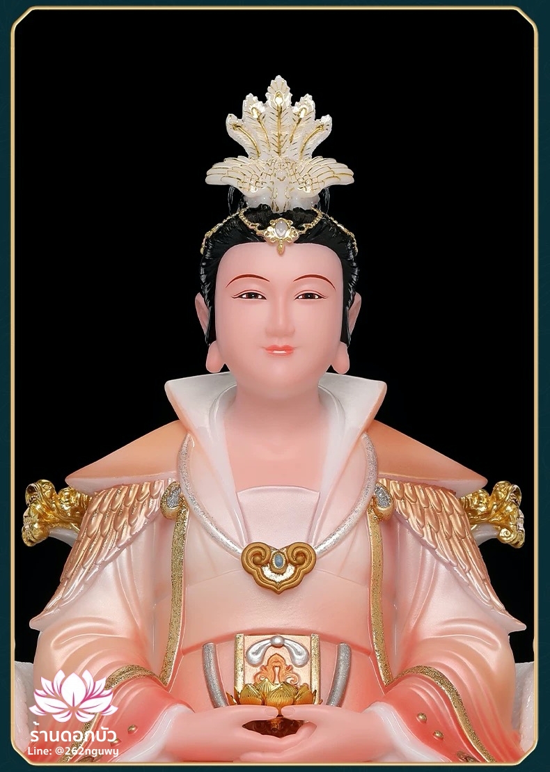 กิมฮั้วเนี่ยเนี้ย กิมฮั้วฮูหยิน เทพดอกไม้ทอง ปางประทับนั่งบัลลังก์มังกร งานหินอ่อนคุณภาพสูง ขนาด 12/16/19/26 นิ้ว