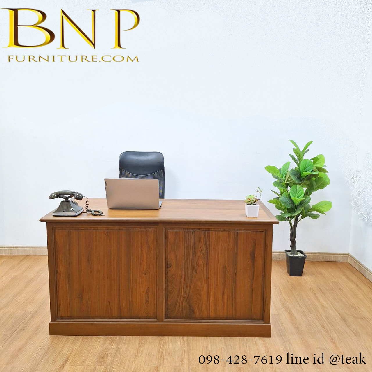 โต๊ะทำงานไม้สักแก รุ่น 4 ลิ้นชัก ซ้าย