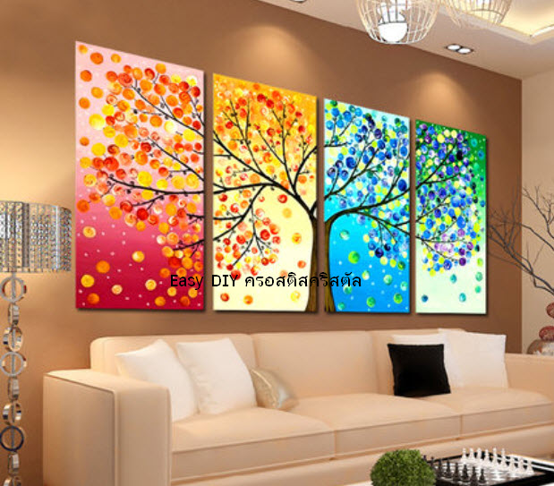 อุปกรณ์งานฝีมือ DIY ครอสติสคริสตัลรูปต้นไม้ 4 ฤดู (4 รูปต่อเซ็ต)