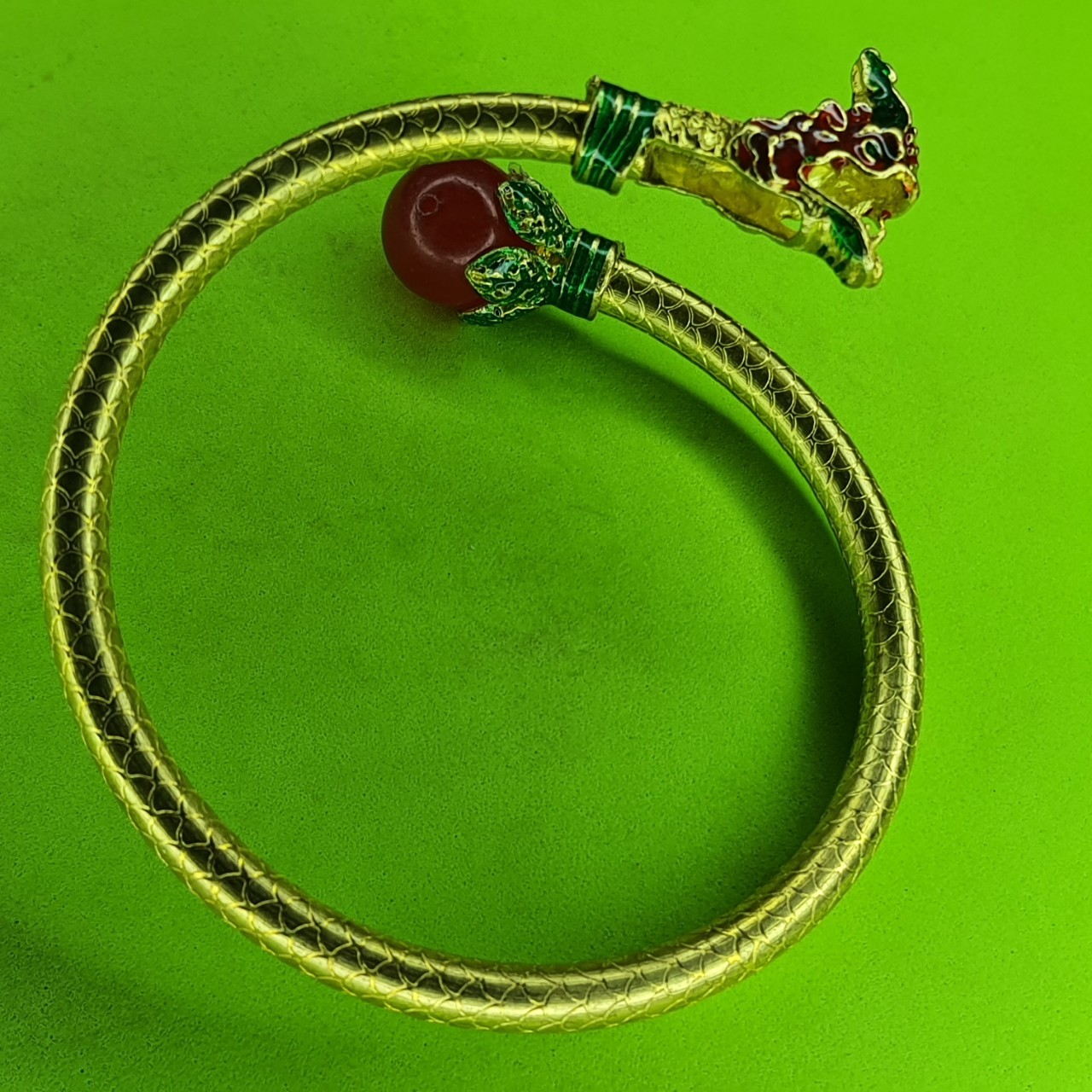 ของนำโชค กำไล พญานาค 1 เศียร ลูกแก้ว สีแดง ขนาดฟรีไซต์ ของแท้