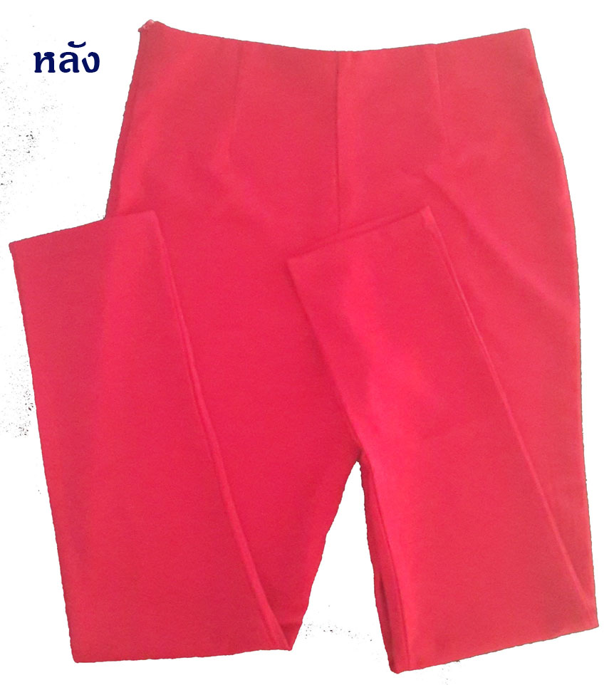 กางเกงขาเดฟเอวสูง ผ้าฮานาโกะ สีแดง Size S M L XL