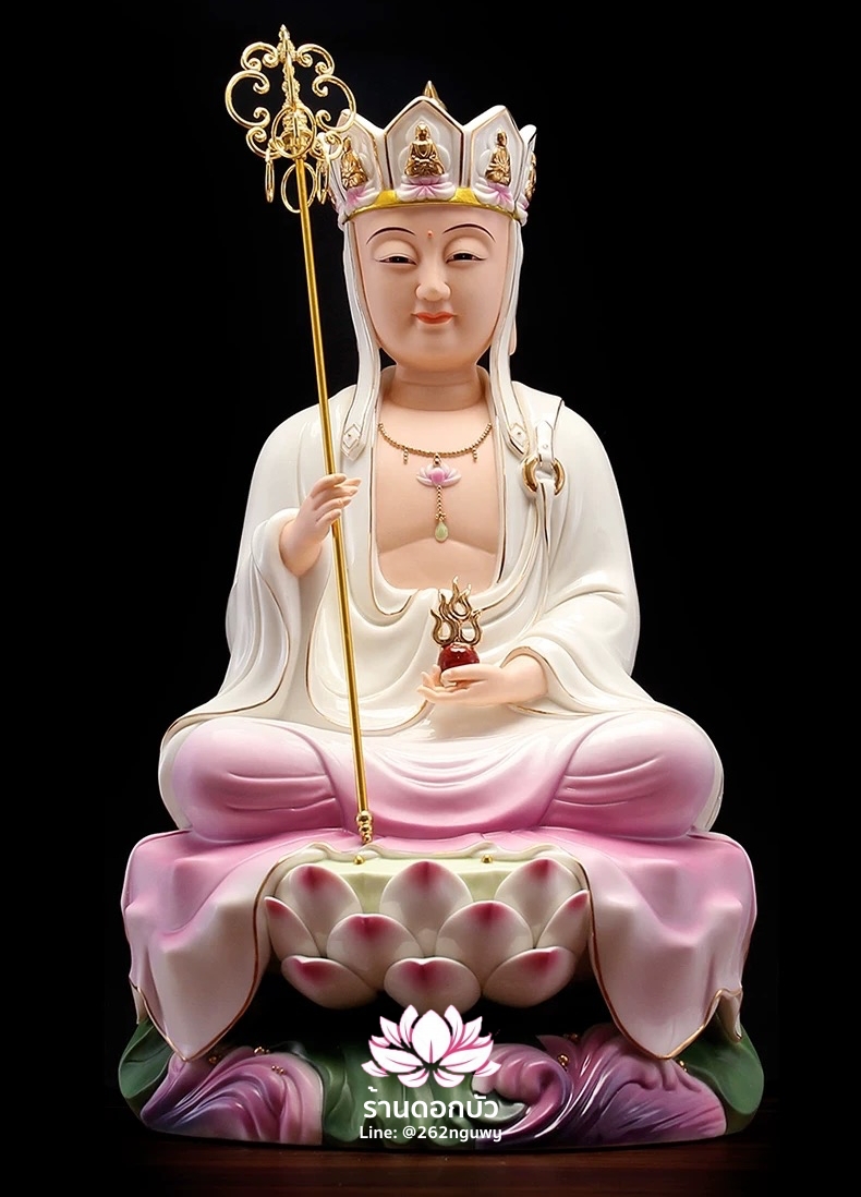 พระกษิติครรภโพธิสัตว์ ตี่จั่งอ๊วงผ่อสัก ประทับนั่งบนบัลลังก์ดอกบัว ขนาด 12/16/18 นิ้ว