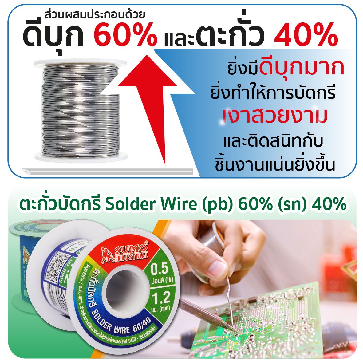 SUMO ตะกั่ว บัดกรี Solder Wire 1.2มม. 60/40 ตะกั่วบัดกรี