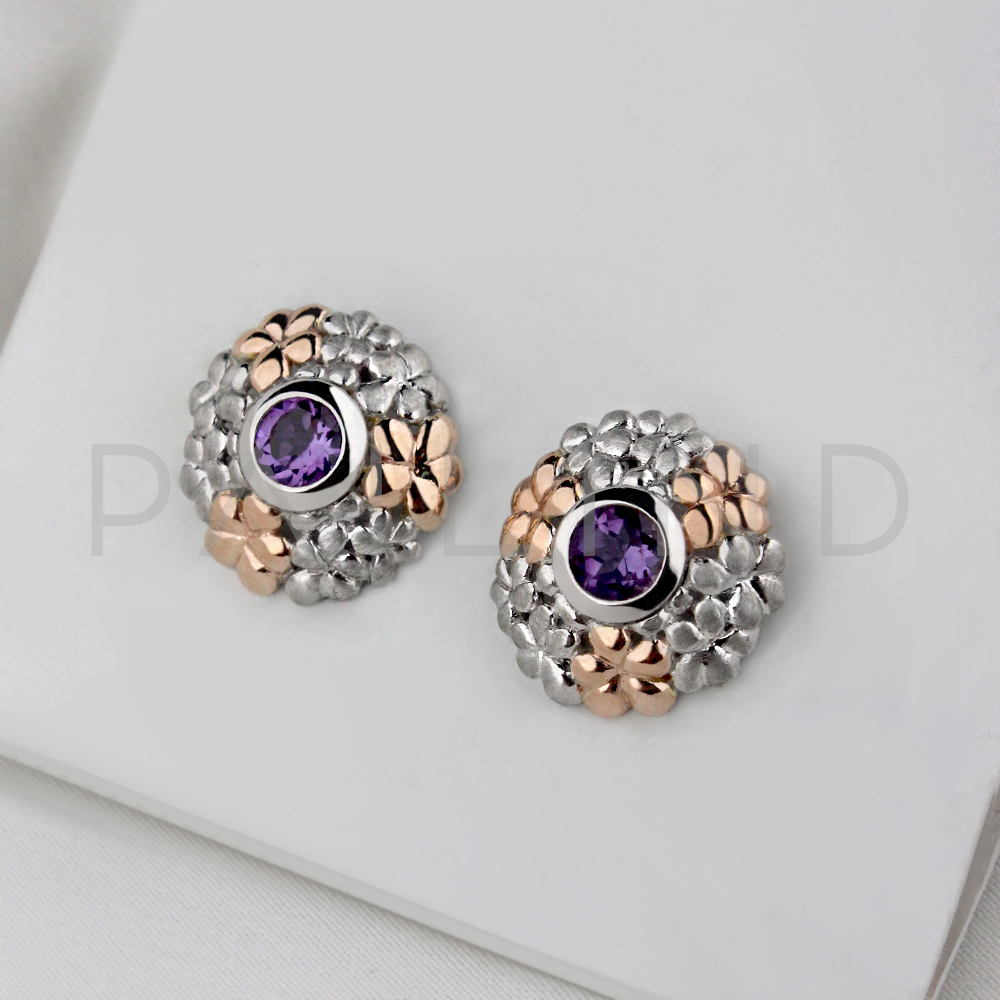 ต่างหูเงินชุบทองชมพูฝังพลอย AMETHYST