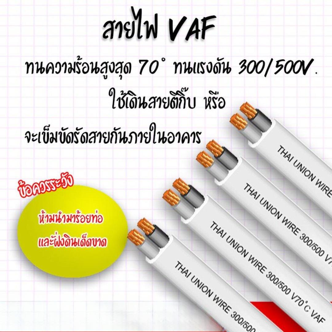 Thai Union สายไฟ VAF 2x4 sq.mm. ยาว 50 เมตร สายไฟคู่ สายแข็งตีกิ๊บ มีมอก. ไทยยูเนี่ยน