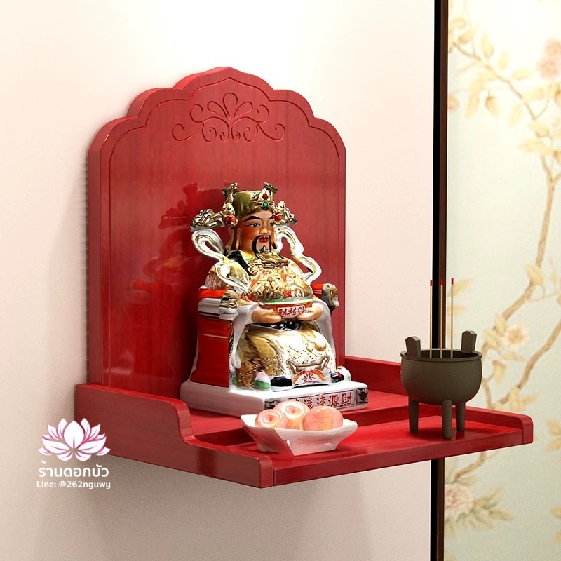 หิ้งพระ แท่นวางเทวรูปติดผนัง งานไม้ สีโอ๊ค/มะฮอกกานี/จันทร์แดง/ขาว