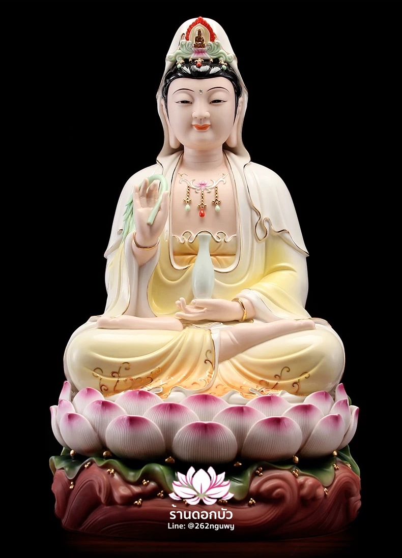 พระโพธิสัตว์กวนอิม พระแม่กวนอิม ปางประทานพร ประทับนั่งบัลลังก์ดอกบัว ขนาด 12/14/16/18/20 นิ้ว
