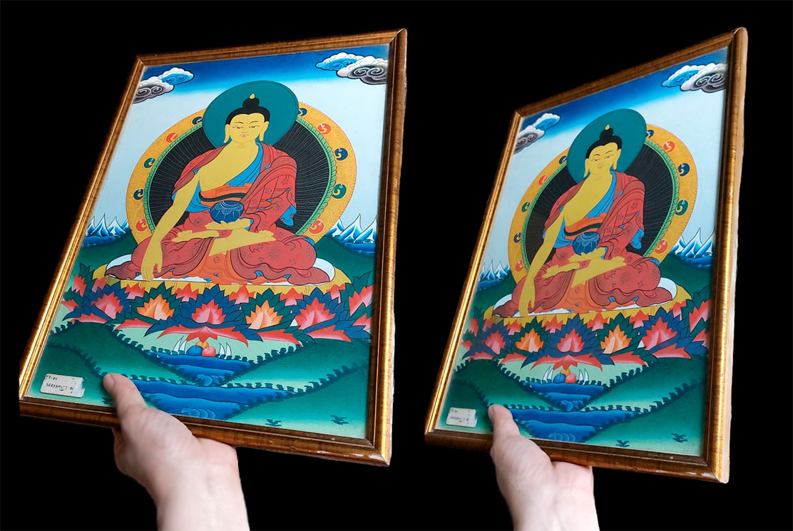 💥SALE!💥ภาวาดทังก้าทิเบต-พระศากยมุนี - (เข้ากรอบกระจกแล้ว) งานเก่า