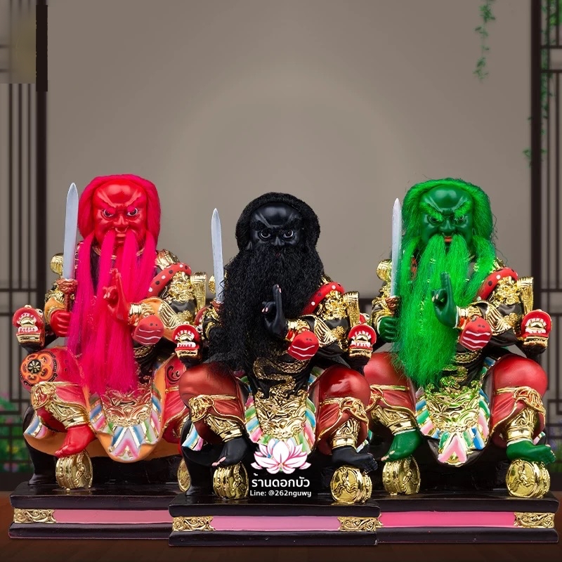 หวดจูเซ่งกุ๊น 3 พี่น้อง ฮวบจู่กง หรือ เตียวกงเสงกุ้น เชี่ยวกงเสงกุน (เขียว) และอั่งกงเสงกุ้น (แดง) ขนาด 12 นิ้ว