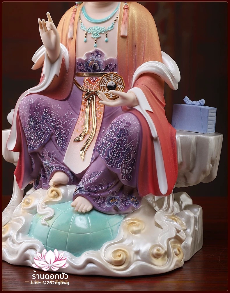 ตี่บ้อเนี่ยเนี้ย ตี่บ้อเหนียวเหนียว พระแม่ธรณีจีน ปางประทับนั่งบัลลังก์ งานกระเบื้องฮกเกี้ยนคุณภาพสูง ขนาด 12 นิ้ว