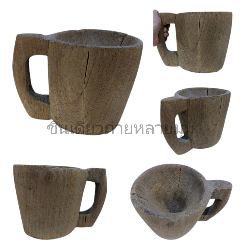 ครกไม้เก่า แบบมีหูจับ ไม้สัก สะสม ตกแต่งบ้านสวนร้าน--