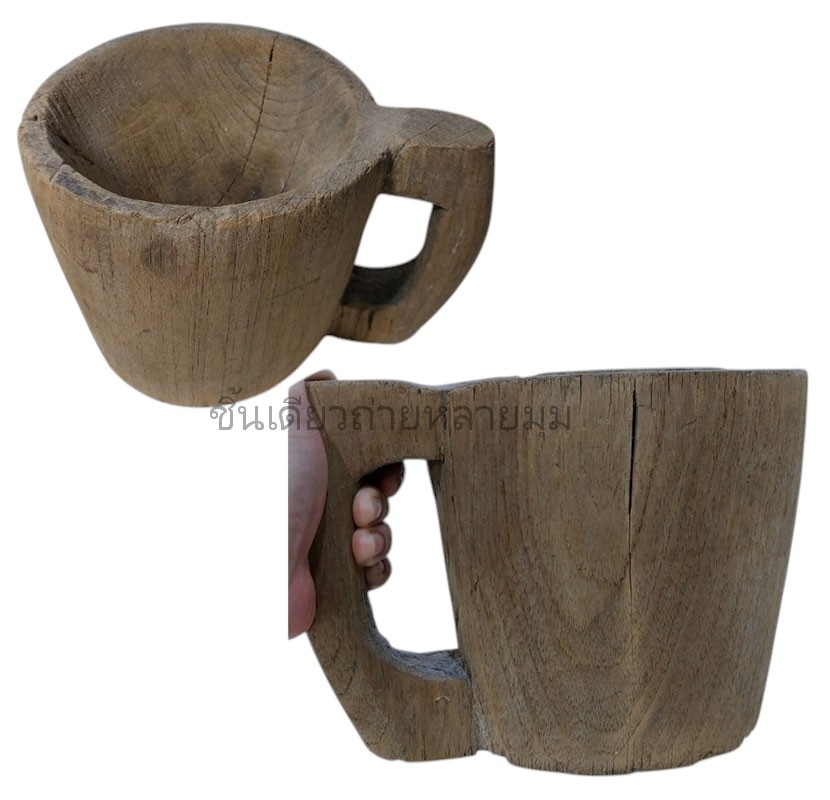 ครกไม้เก่า แบบมีหูจับ ไม้สัก สะสม ตกแต่งบ้านสวนร้าน--