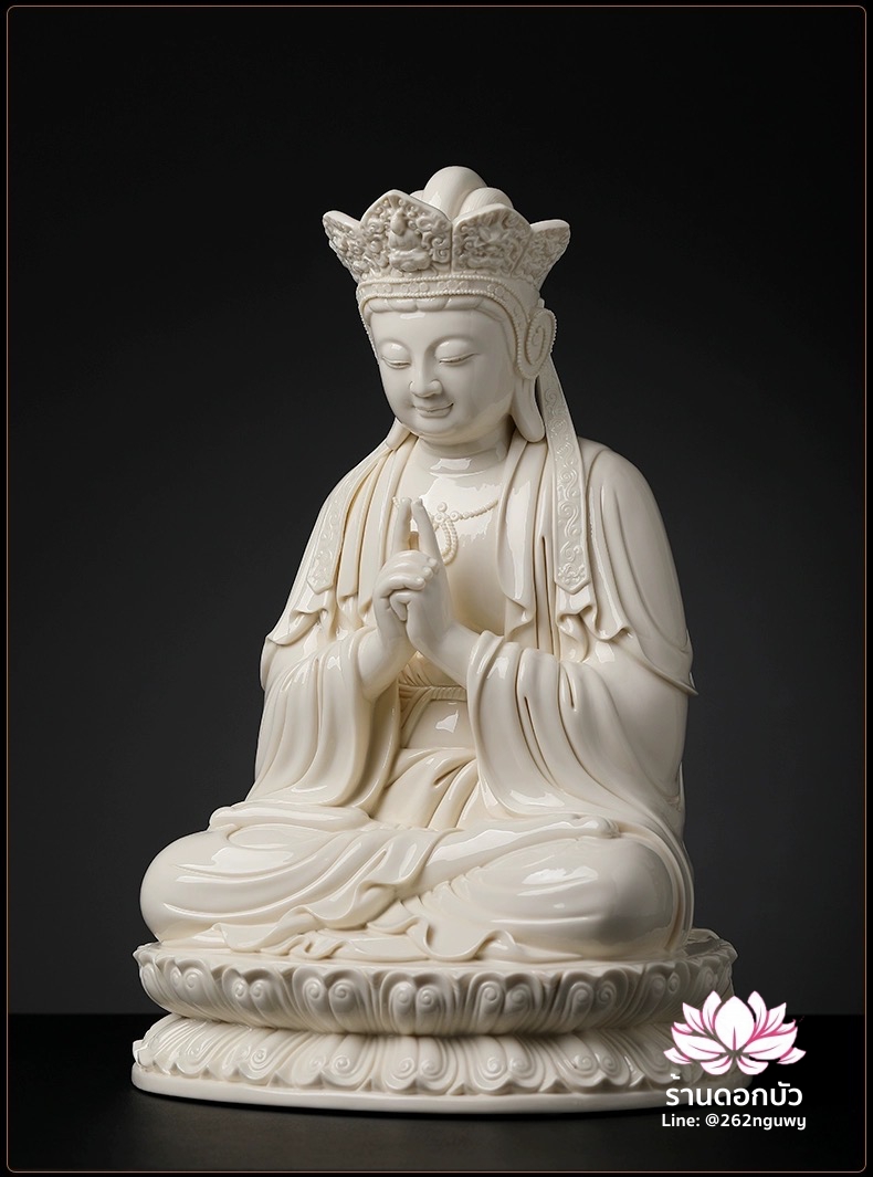 พีลูกวนอิม พระโพธิสัตว์กวนอิมปางสำเร็จธรรม ฝีมือช่างระดับอาจารย์ สีขาวงาช้าง ขนาด 17 นิ้ว