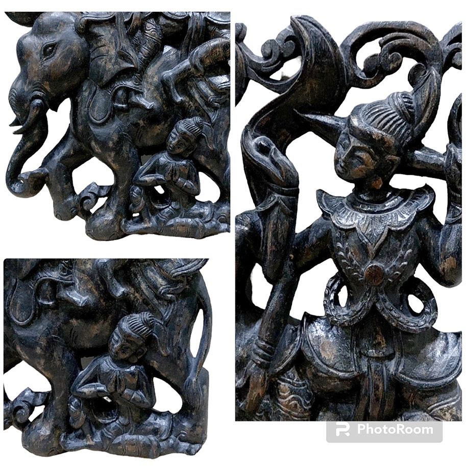 แผ่นไม้แกะสลัก ศิลปะพม่า 30cmx48cm