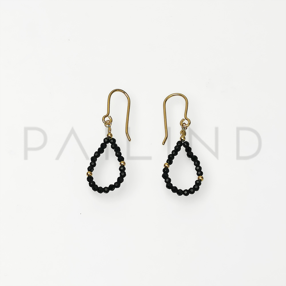 ต่างหูเงินแท้ ประดับหิน Black Onyx สลับเม็ดบอลเงินแท้ ชุบทอง1ไมครอน