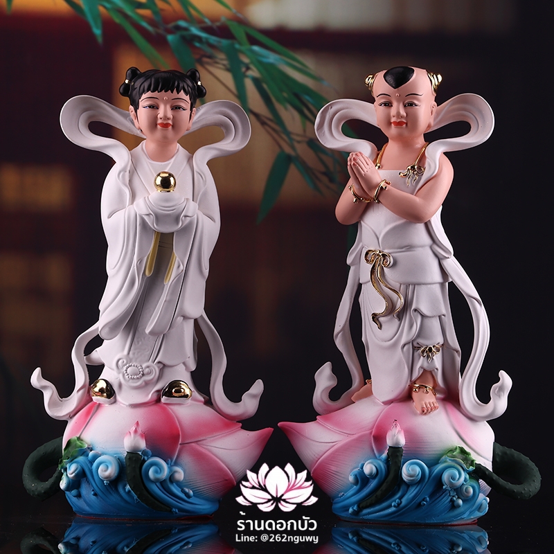 องค์พระเซียนจ๋าย-หยกลื้อ ลูกศิษย์พระโพธิสัตว์กวนอิม งานเรซิ่น สีขาว ขนาด 12 นิ้ว