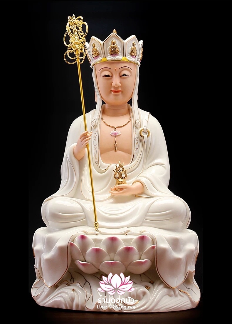 พระกษิติครรภโพธิสัตว์ ตี่จั่งอ๊วงผ่อสัก ประทับนั่งบนบัลลังก์ดอกบัว ขนาด 12/16/18 นิ้ว