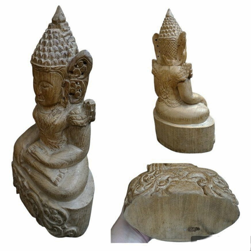 พระไม้แกะสลักศิลปะพม่า-มหามุนี งานเก่า สูง 25cm