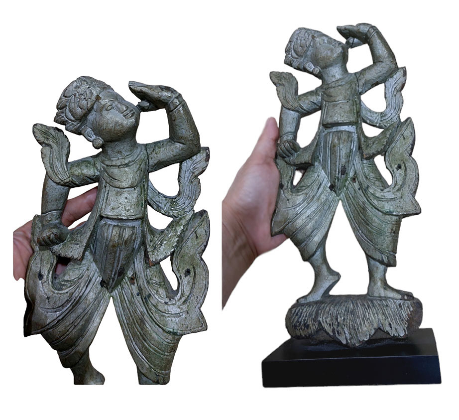 ตุ๊กตาไม้แกะสลักเก่า-รำโขน 29.5cm