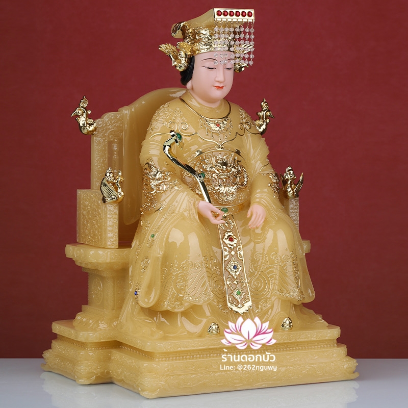 หม่าโจ้ว ม่าจ้อโป๋ เทียนส่งเซ่งโบ้ เทียนโหวเซี่ยบ้อ งานหินอ่อนคุณภาพสูง ขนาด 12/16/19 นิ้ว สีบุษราคัม