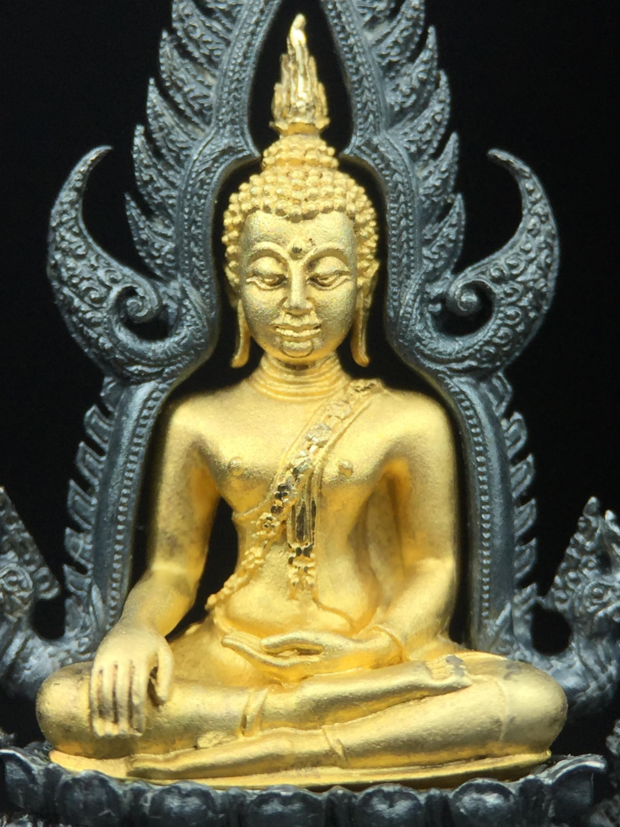 พระพุทธชินราช ภปร. โครงการ เพราะแผ่นดินนี้คือแผ่นดินเกิด เนื้อเงินชุบทองคำซุ้มรมดำ ปี2551 ขนาดหน้าตัก1/2นิ้ว(3.5*2.5 ซม.) (สวยงามหายาก)1ใน 5000 องค์