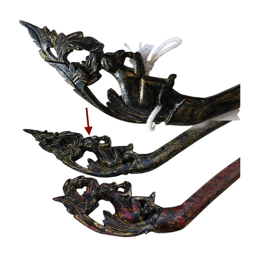 (คู่)ไม้คานหาบ(ไม้สักไม่ใช่ไม้ไผ่)-ลิงกินกล้วย งานเก่า แต่งสีใหม่