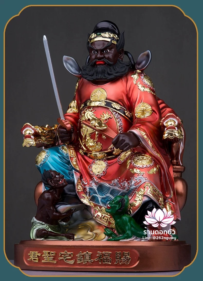 เทพเจ้าจงขุย จงขุยเทียนซือ จงขุยเอี๋ยกง ปางนั่งเหยียบบริวาร งานเรซิ่นพรีเมียม ขนาด 12/16/19/24 นิ้ว