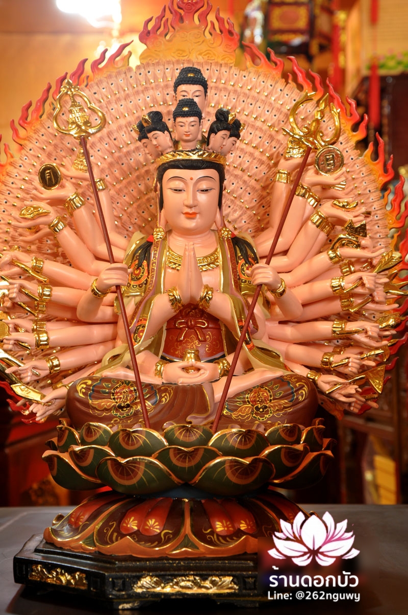 องค์พระโพธิสัตว์กวนอิมพันกร พระแม่กวนอิมพันมือ ปางนั่ง งานเรซิ่นเกรดเอ ขนาด 16/19 นิ้ว