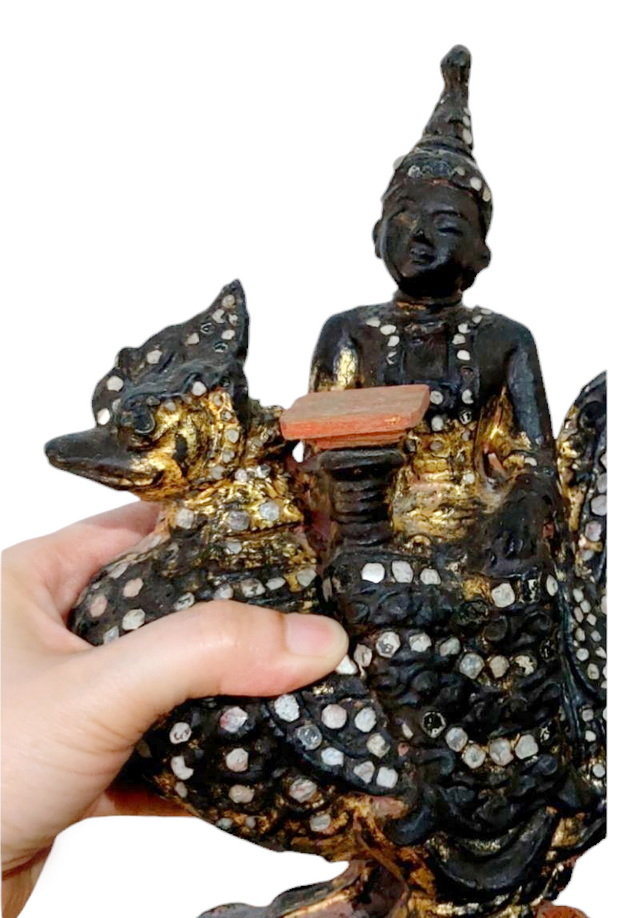 ไม้แกะสลักเก่า-พระแม่สุรัสวดีศิลปะพม่า-BPT692-