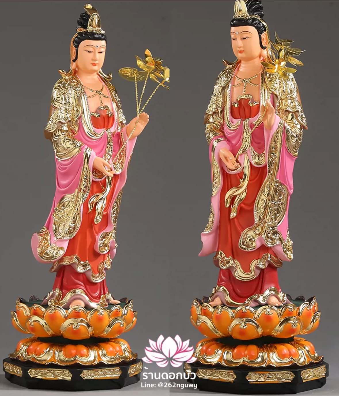 พระพุทธเจ้า (พระยูไล) พระโพธิสัตว์กวนอิม (กวนอิมผ่อสัก) พระมหาสถามปราปต์โพธิสัตว์ (ไต่ซีจี่ผ่อสัก) ปางยืนบนดอกบัว ขนาด 12/16/19/26 นิ้ว