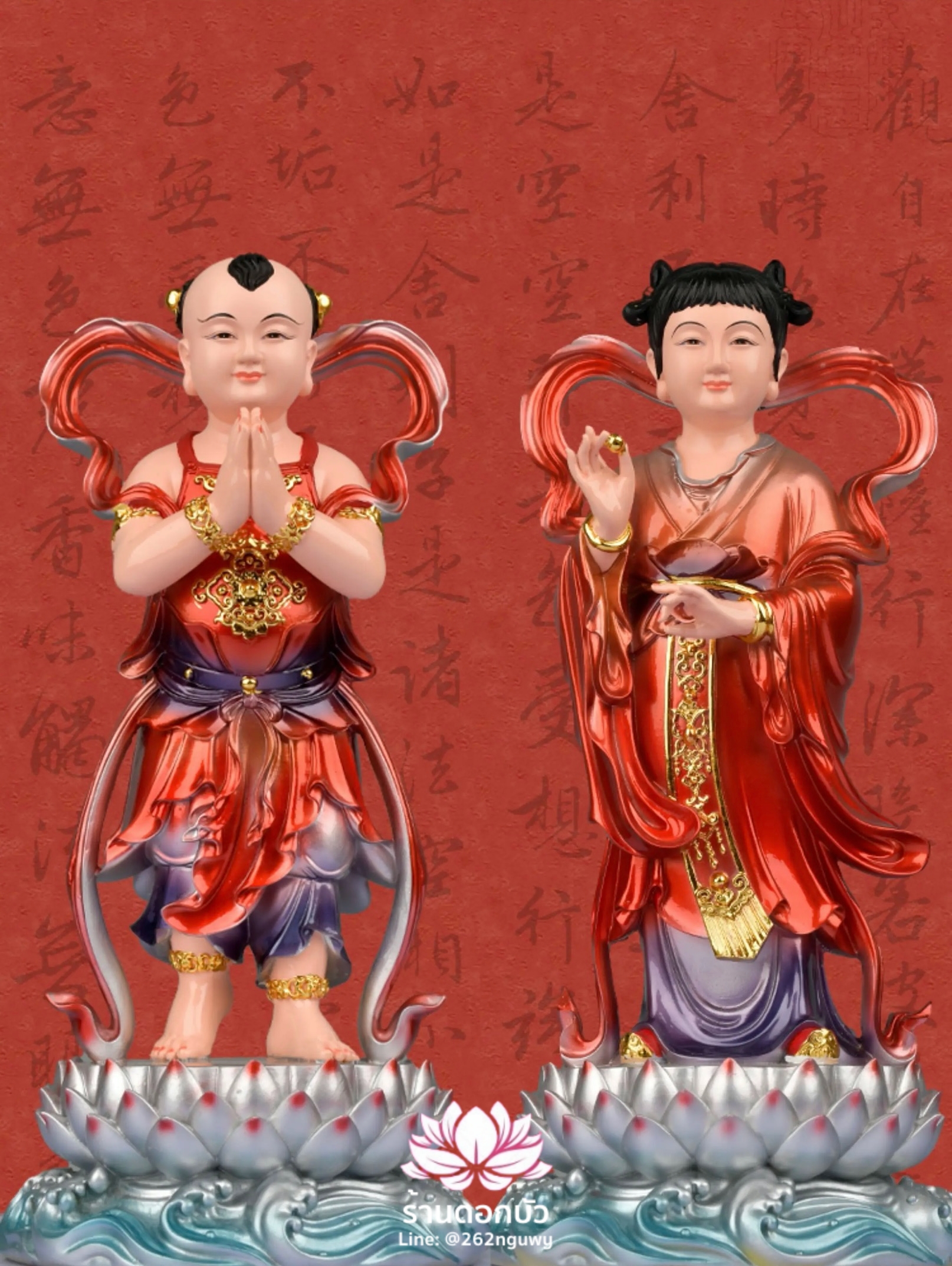 กิมท้ง-เง็กนึ่ง เซียนจ๋าย-หยกลื้อ ลูกศิษย์พระโพธิสัตว์กวนอิม งานเรซิ่น ขนาด 12/16/19 นิ้ว