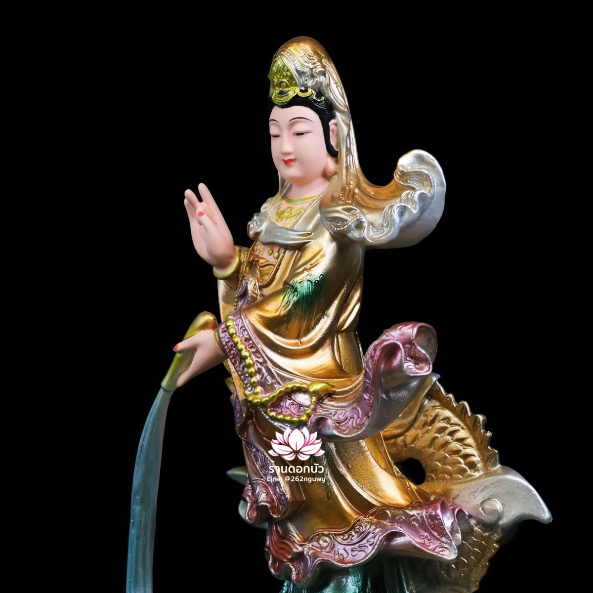 พระโพธิสัตว์กวนอิมปางเหยียบมังกร พระแม่กวนอิมยืนมังกร งานเรซิ่น ขนาด 16 นิ้ว