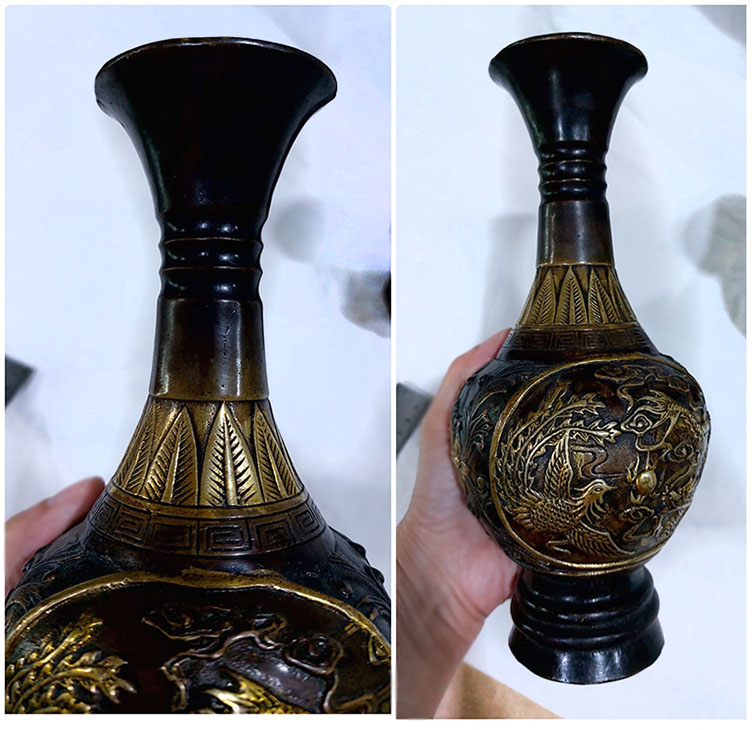 (เดี่ยว)แจกันจีนลายหงส์คู่มังกร สูง 23cm ใบละ