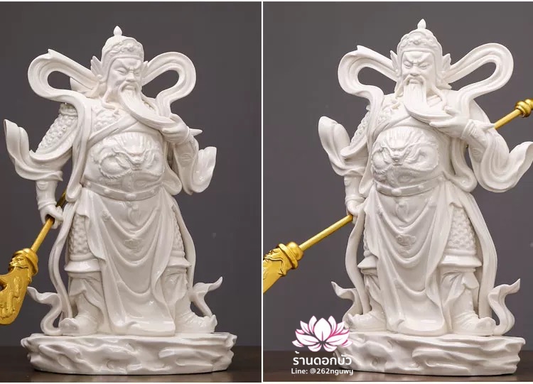 เทพเจ้ากวนอู และพระเวทโพธิสัตว์ (อุ่ยท้อผ่อสัก) ขนาด 12/16 นิ้ว สีขาว