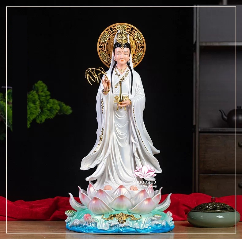 พระโพธิสัตว์กวนอิม พระแม่กวนอิม ปางประทับยืนประทานพร (เมี่ยวซ่าน) งานเรซิ่น ขนาด 12/16/19/26 นิ้ว/ 1.3 เมตร