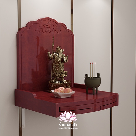 หิ้งพระ แท่นวางเทวรูปติดผนัง งานไม้ สีโอ๊ค/มะฮอกกานี/จันทร์แดง/ขาว