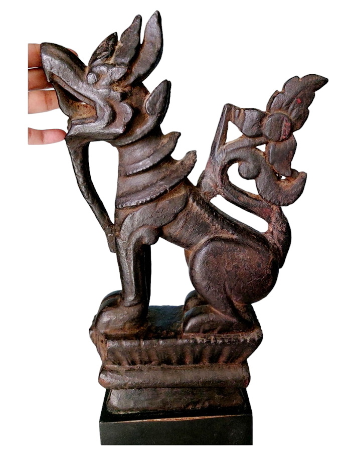 สิงห์ไม้แกะศิลป์พม่า งานเก่า-ไม้ประดับหัวเกวียน