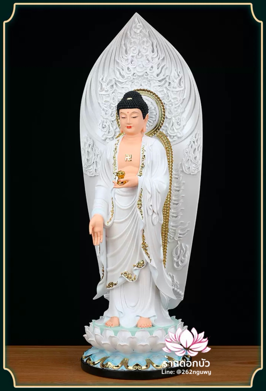 พระพุทธเจ้า (พระยูไล) พระโพธิสัตว์กวนอิม (กวนอิมผ่อสัก) พระมหาสถามปราปต์โพธิสัตว์ (ไต่ซีจี่ผ่อสัก) ปางยืนบนดอกบัว ขนาด 16/19/26/36 นิ้ว