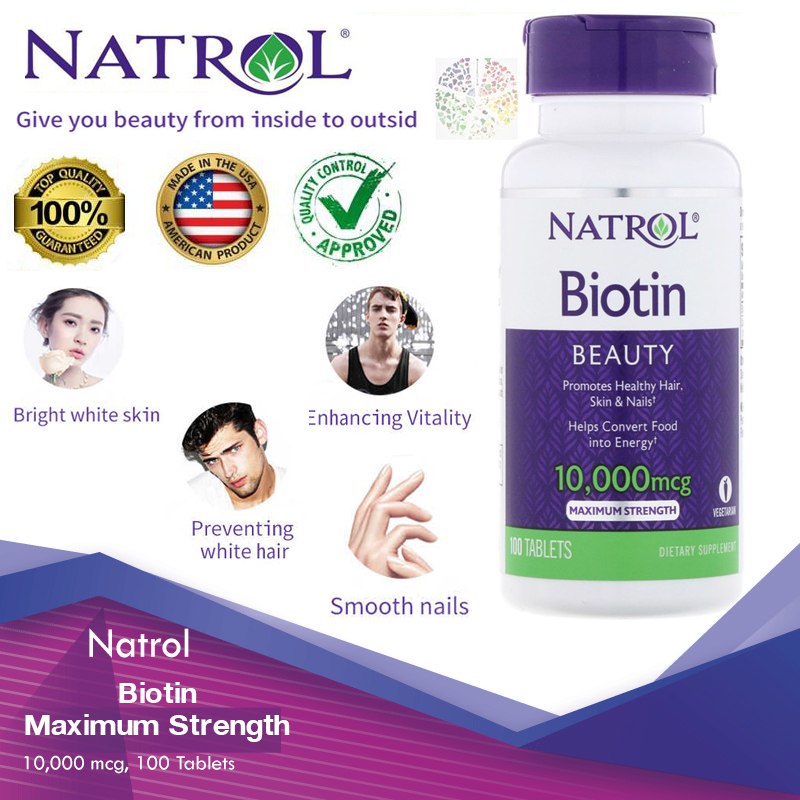 Natrol, Biotin, Maximum Strength, 10,000 mcg, 100 Tablets