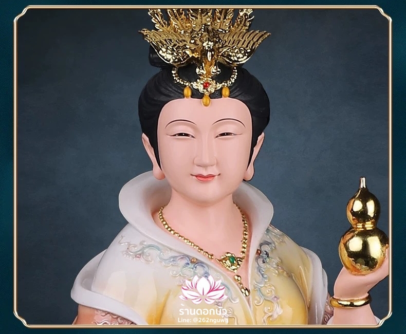 กิ่วเที้ยนเฮี่ยนลื้อ กิวเทียงเหี่ยงนึ่ง จิ่วเทียนเสวียนนี่ ปางยืนบนหงส์บริวาร งานเรซิ่นเทคนิคกระเบื้อง ขนาด 12/16/19/26 นิ้ว