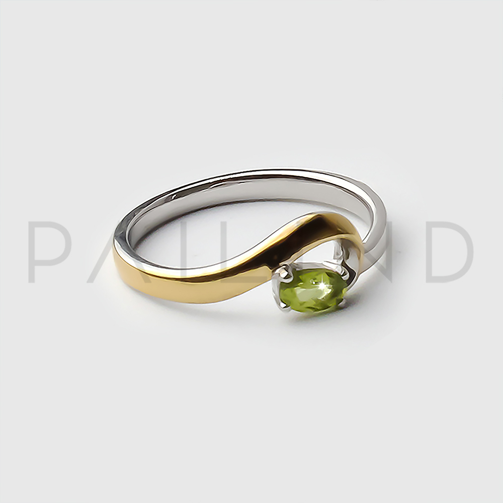 แหวนเงินแท้ดีไซน์เก๋ประดับพลอย Peridot ชุบทองคำขาวและชุบทอง1Micron