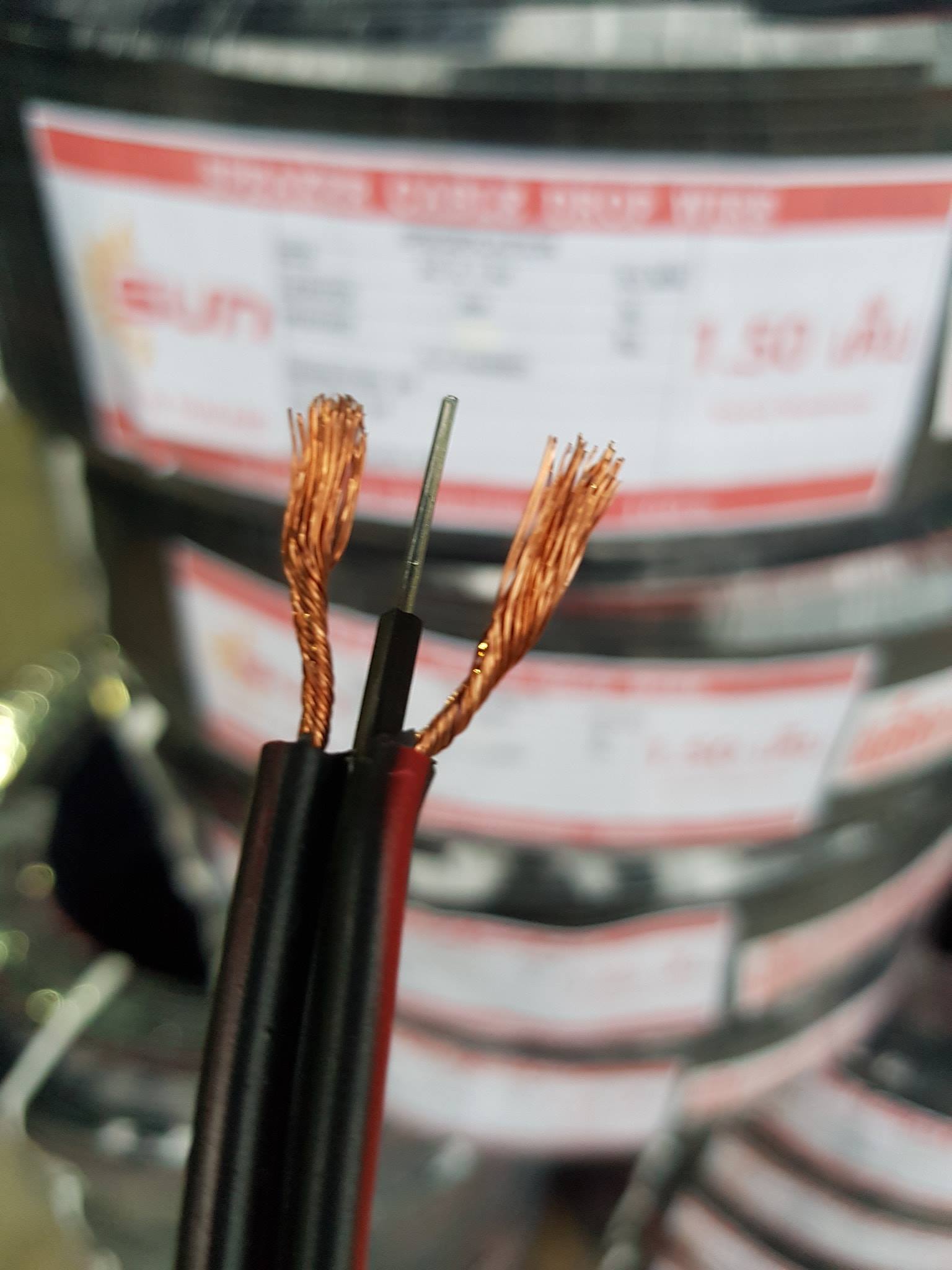 สายดรอปวายด์ มีสายสลิง Speaker Cable Drop wire 2 x 1.5 200M ยี่ห้อSUN