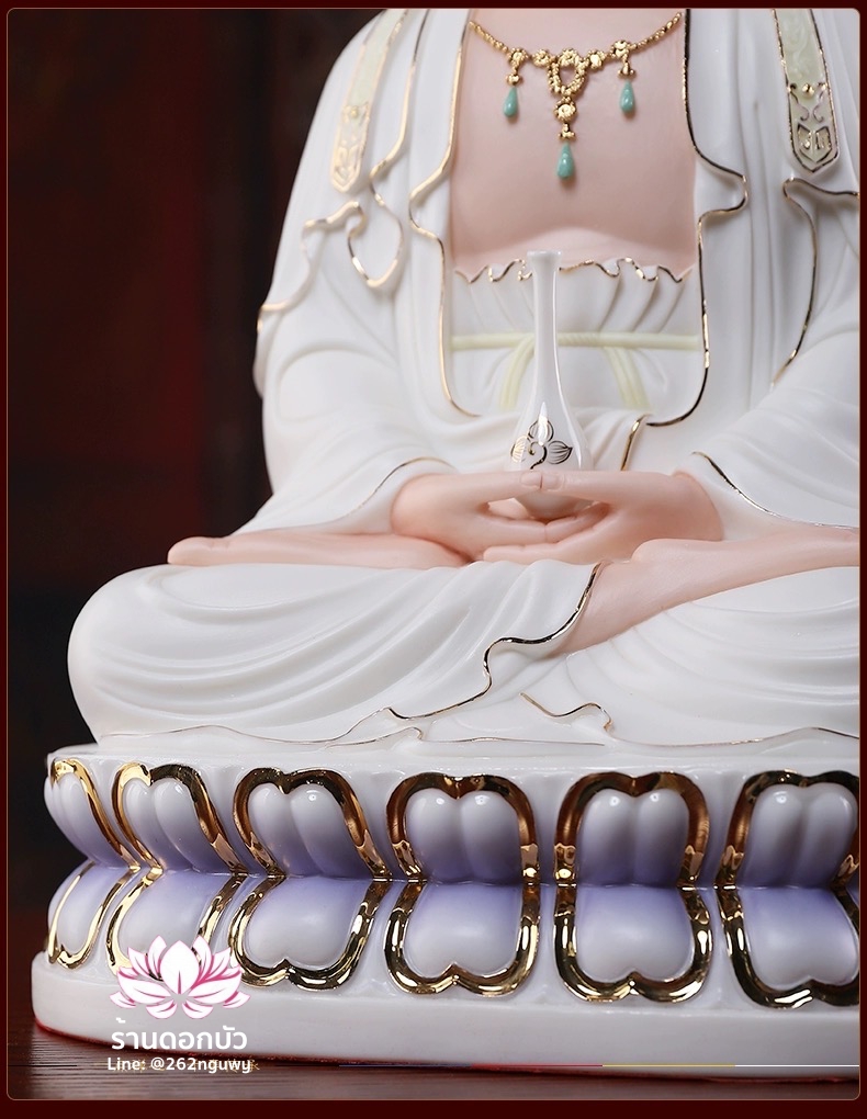 พีลูกวนอิม พระโพธิสัตว์กวนอิมปางสำเร็จธรรม ลงสีขลิบทอง ขนาด 12/16/18 นิ้ว