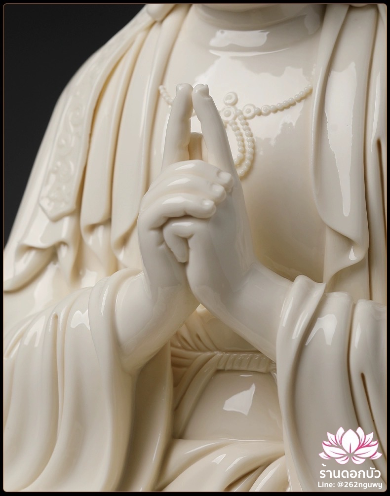 พีลูกวนอิม พระโพธิสัตว์กวนอิมปางสำเร็จธรรม ฝีมือช่างระดับอาจารย์ สีขาวงาช้าง ขนาด 17 นิ้ว