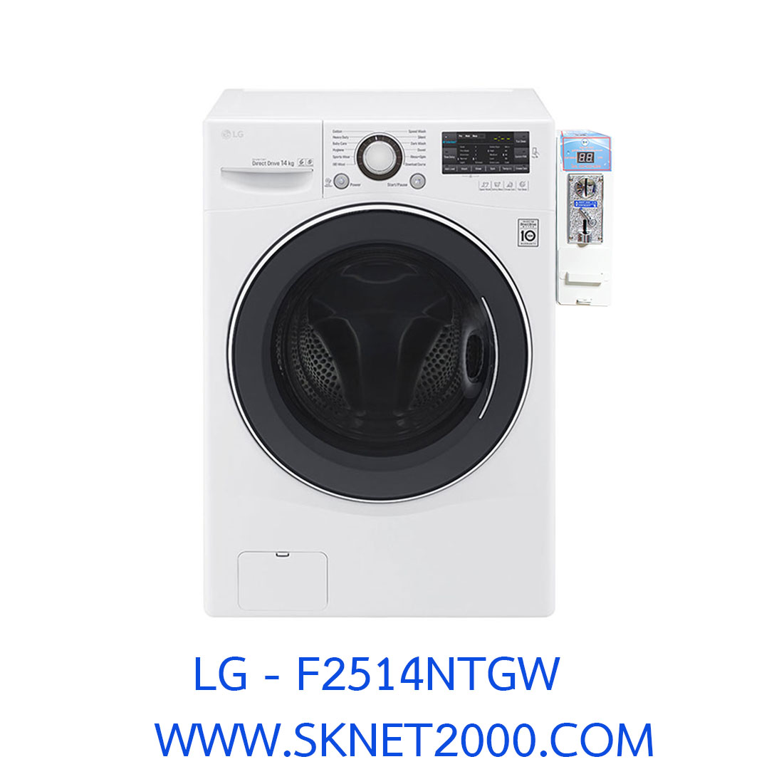 เครื่องซักผ้าฝาหน้า รุ่น LG-F2514NTGW ความจุซัก 14 กก. พร้อมกล่องหยอดเหรียญ